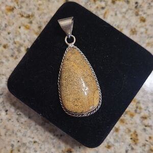 Elegant New Jasper Stone Pendant Set In Sterling Silver Necklace